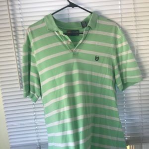 Chaps bright green and white striped polo